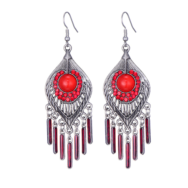 Long Alloy Crystal Earrings - Ethnic Style for Women