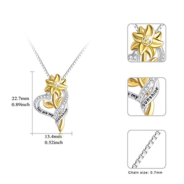 Sunflower Heart Pendant Necklace for Women