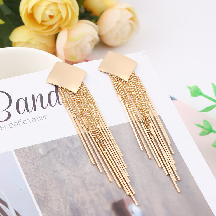 Chic Geometry: Popular Geometric Diamond Tassel Earrings for Effortless Elegance