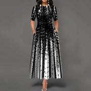 Timeless Opulence: Contrast Striped Starry Dot Luxury Dress