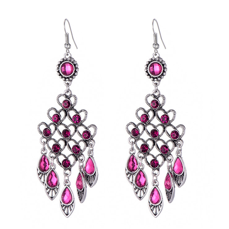 Long Alloy Crystal Earrings - Ethnic Style for Women