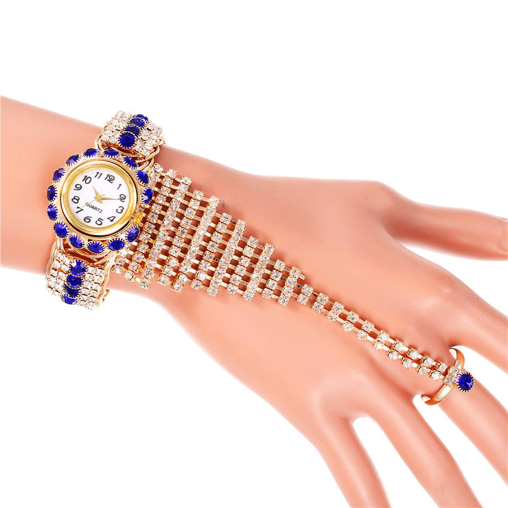 Trendy Ladies Full Diamond Claw Chain Ring Set Watch Fashion Ladies Watch