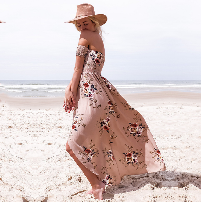 Boho Bliss: Long Dress for Women with Off-Shoulder Elegance - Perfect Beach Summer Dresses