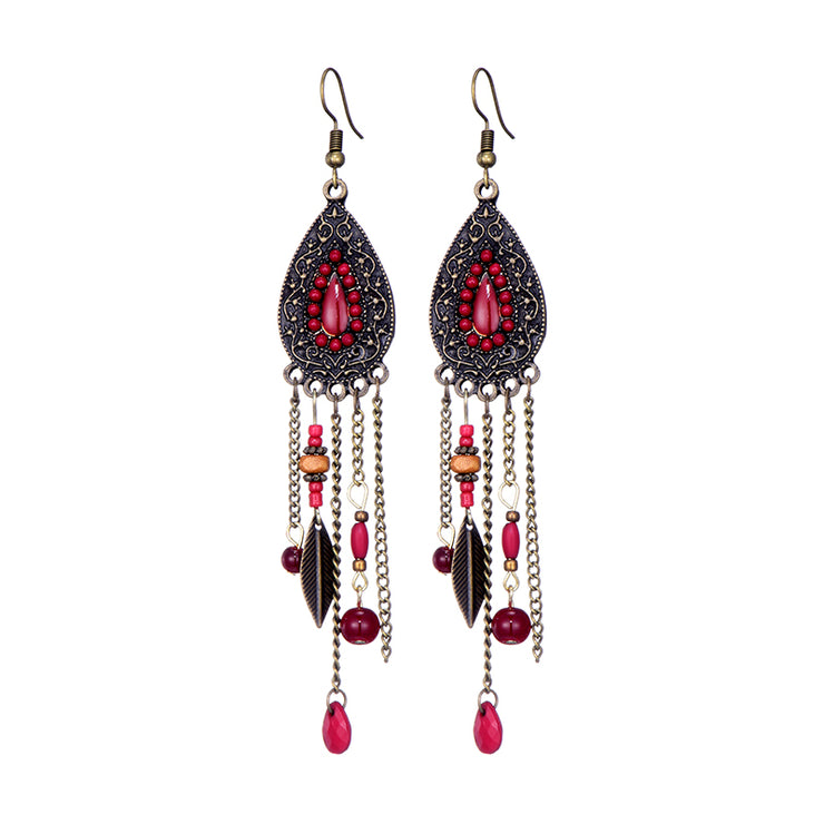 Long Alloy Crystal Earrings - Ethnic Style for Women