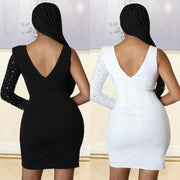 Glamour Redefined: Women's Fashion Tight Rhinestone One-Shoulder Dress