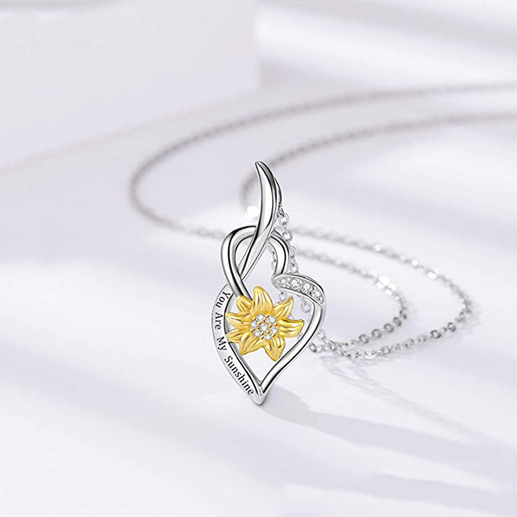 Sunflower Heart Pendant Necklace for Women