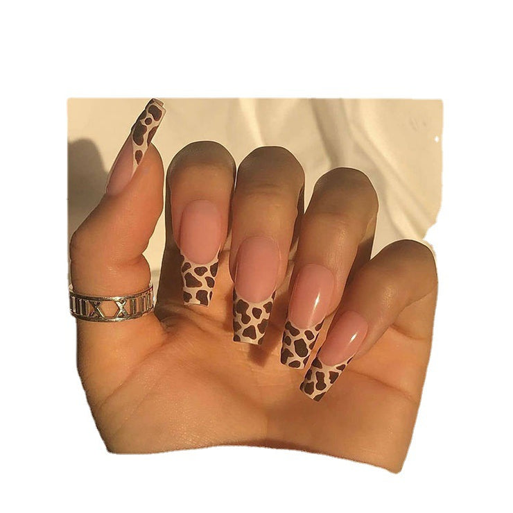 Wild Elegance: Press On Nails with Leopard Print for Long Ballet Fake Nail Glam