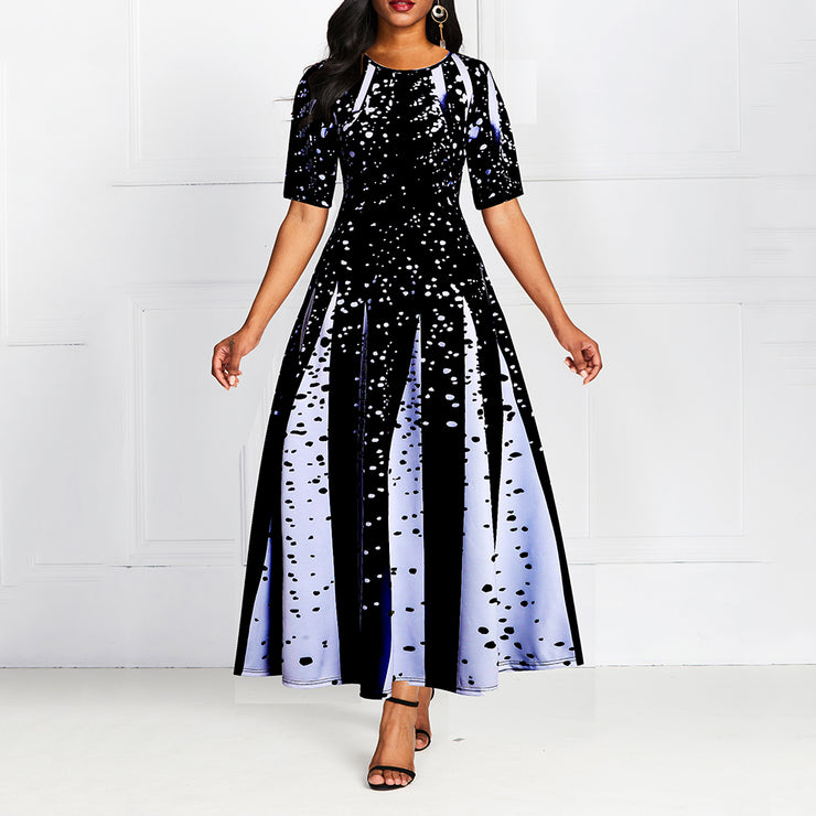 Timeless Opulence: Contrast Striped Starry Dot Luxury Dress