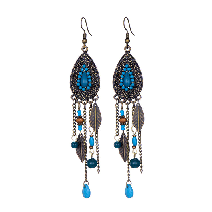 Long Alloy Crystal Earrings - Ethnic Style for Women