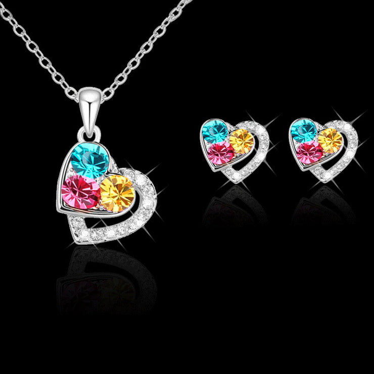 Colorful Gem Earrings and Necklace Set for Women