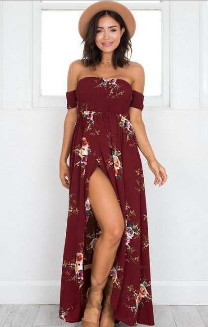 Boho Bliss: Long Dress for Women with Off-Shoulder Elegance - Perfect Beach Summer Dresses