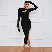 Seductive Sophistication: Skirt Sexy Slit Long Sleeve Dress for Timeless Elegance