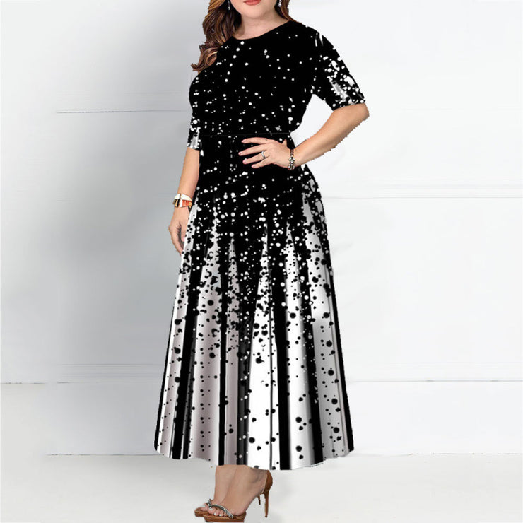 Timeless Opulence: Contrast Striped Starry Dot Luxury Dress