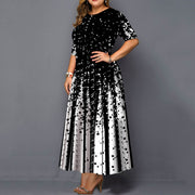 Timeless Opulence: Contrast Striped Starry Dot Luxury Dress