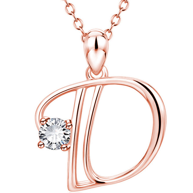 Personalized Rose Gold Rhinestone Letter Necklace for Women and Girls