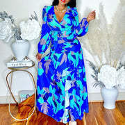 Timeless Allure: WOMEN'S VINTAGE PRINTED DEEP V SPLIT DRESS for Effortless Elegance