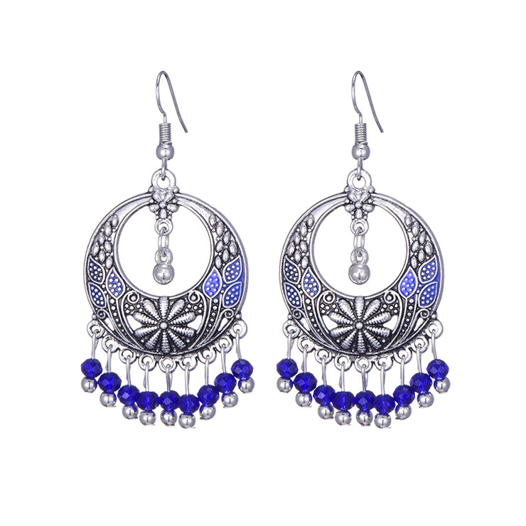 Long Alloy Crystal Earrings - Ethnic Style for Women