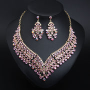 Artistic Crystal Collarbone Necklace and Earring Set