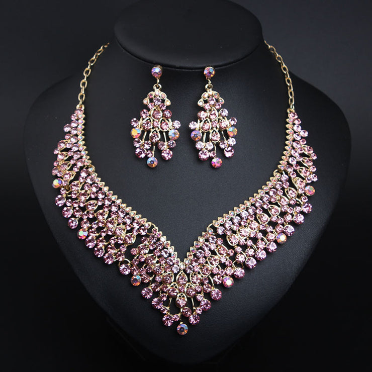 Artistic Crystal Collarbone Necklace and Earring Set