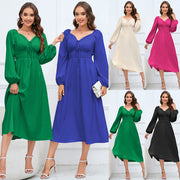 Women's Elegant V-neck Slim-fit Long Sleeve Dress