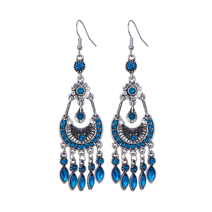 Long Alloy Crystal Earrings - Ethnic Style for Women