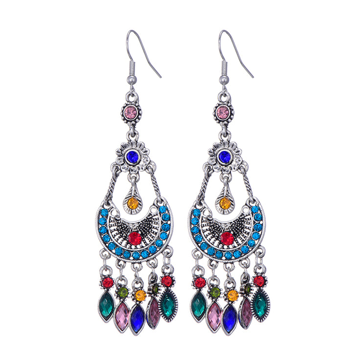 Long Alloy Crystal Earrings - Ethnic Style for Women