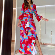 Timeless Allure: WOMEN'S VINTAGE PRINTED DEEP V SPLIT DRESS for Effortless Elegance