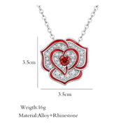 Red and Purple Rhinestone Heart Rose Flower Pendant Necklace for Women