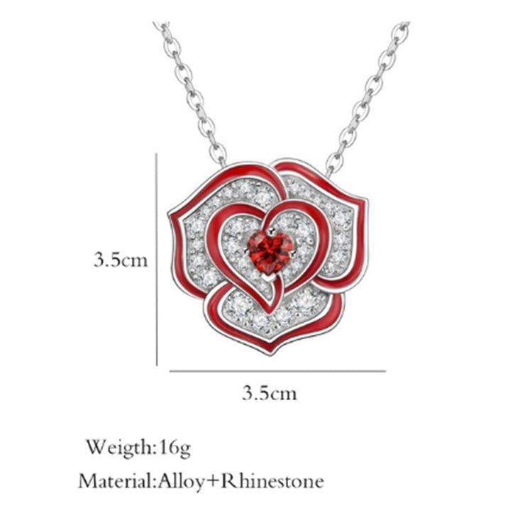 Red and Purple Rhinestone Heart Rose Flower Pendant Necklace for Women