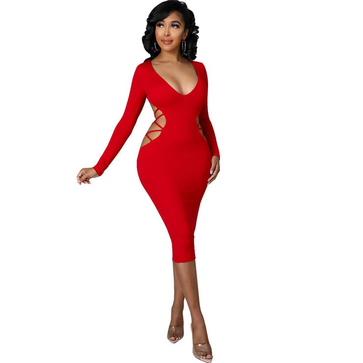 Sultry Chic: Hollow Out V-Neck Dress for Women's Timeless Elegance