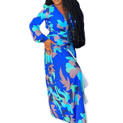 Timeless Allure: WOMEN'S VINTAGE PRINTED DEEP V SPLIT DRESS for Effortless Elegance