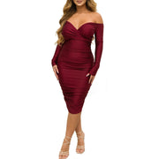 Effortless Elegance: Women's Off-Shoulder Ruffle Hip Long Sleeve Dress