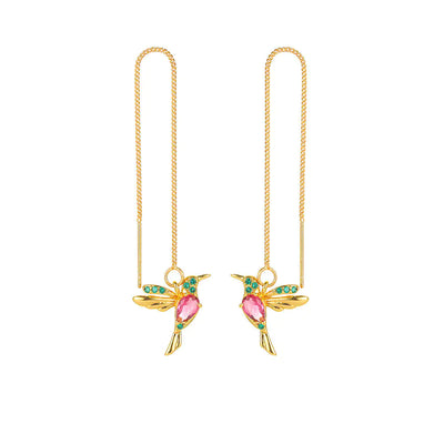 Fashion Jewelry New Unique Little Bird Drop Long Hanging Hummingbird Earrings For Women Elegant Girl Tassel Crystal Pendant Earring Jewelry