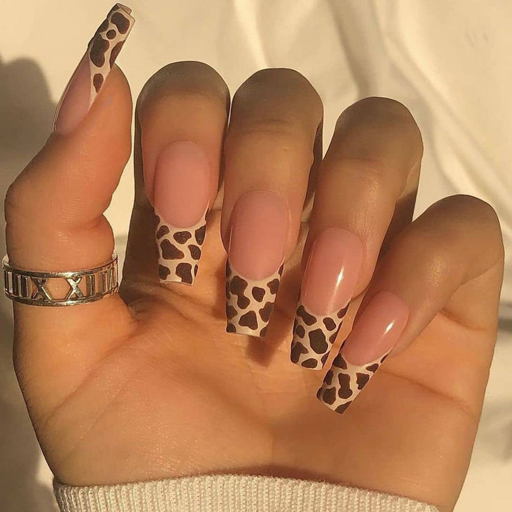 Wild Elegance: Press On Nails with Leopard Print for Long Ballet Fake Nail Glam