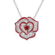 Red and Purple Rhinestone Heart Rose Flower Pendant Necklace for Women