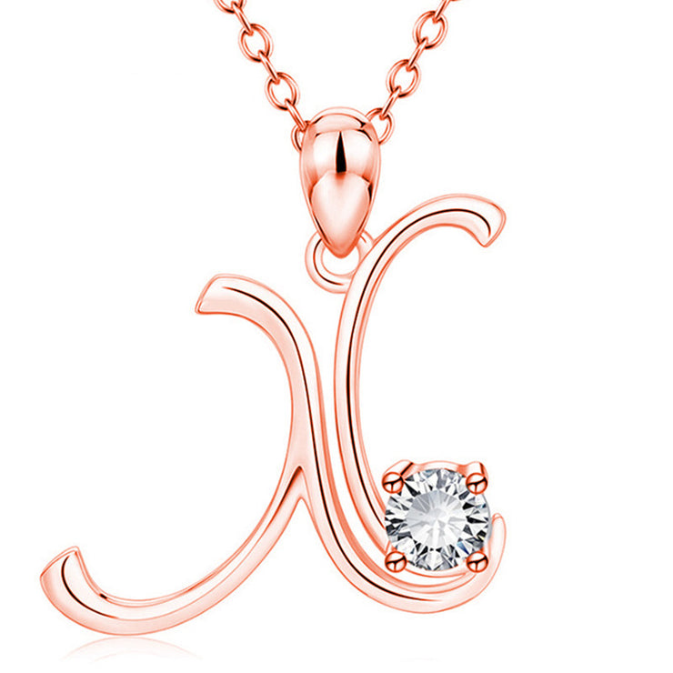 Personalized Rose Gold Rhinestone Letter Necklace for Women and Girls