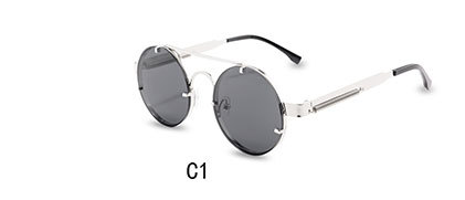 Round Steampunk Sunglasses Brand Design Men Women Metal Punk