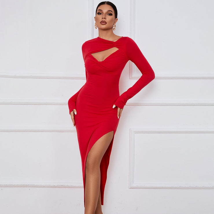 Seductive Sophistication: Skirt Sexy Slit Long Sleeve Dress for Timeless Elegance