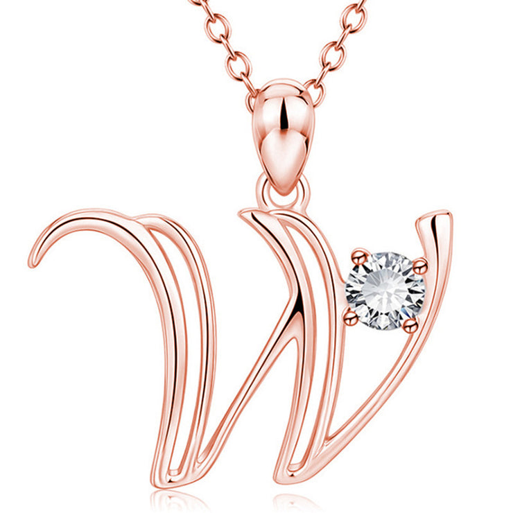 Personalized Rose Gold Rhinestone Letter Necklace for Women and Girls