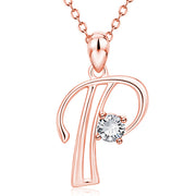 Personalized Rose Gold Rhinestone Letter Necklace for Women and Girls