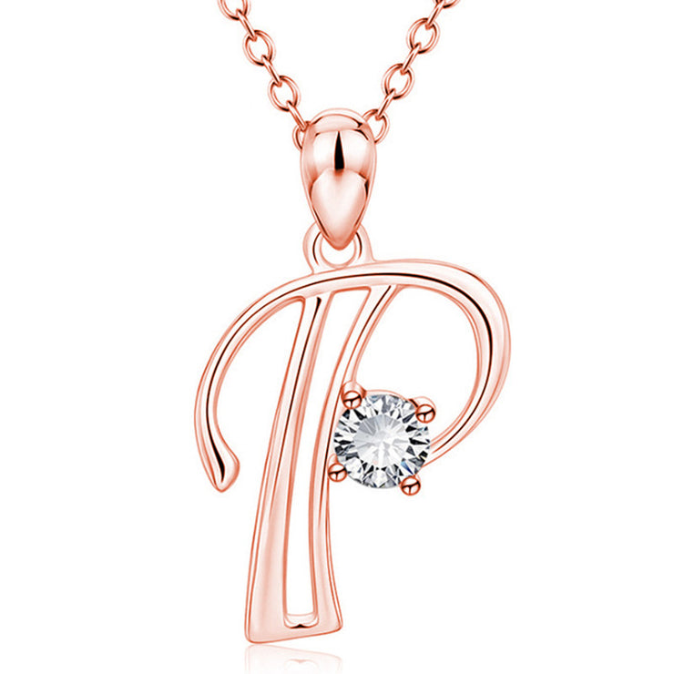 Personalized Rose Gold Rhinestone Letter Necklace for Women and Girls