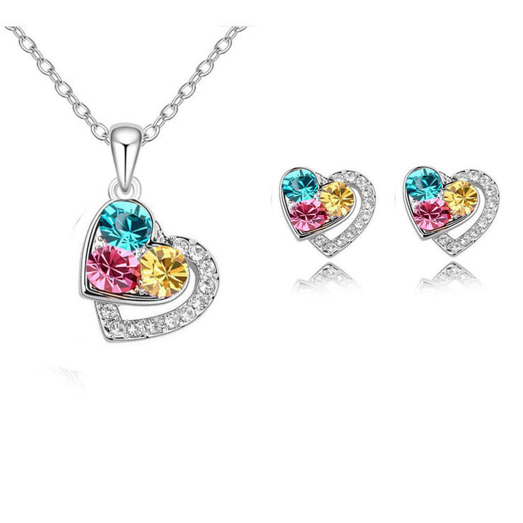 Colorful Gem Earrings and Necklace Set for Women