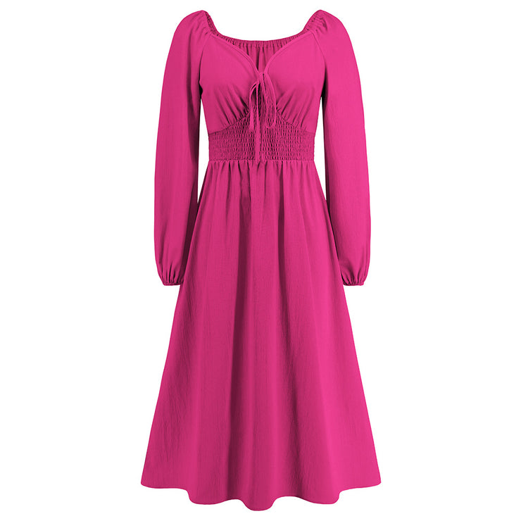 Women's Elegant V-neck Slim-fit Long Sleeve Dress