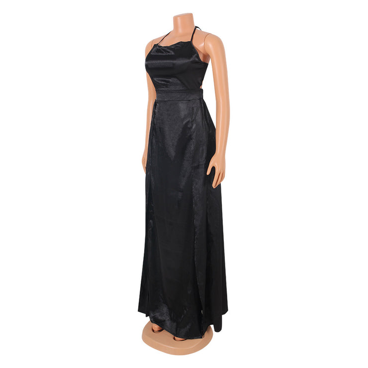 Sultry Allure: Sexy Sling Halter Swing Neck Slit Dress for Captivating Elegance