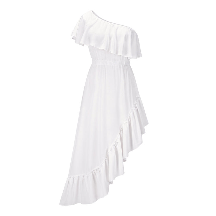 Timeless Glamour: European and American Oblique Shoulder Ruffles Dress for Unforgettable Ballroom Elegance