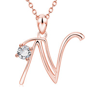 Personalized Rose Gold Rhinestone Letter Necklace for Women and Girls