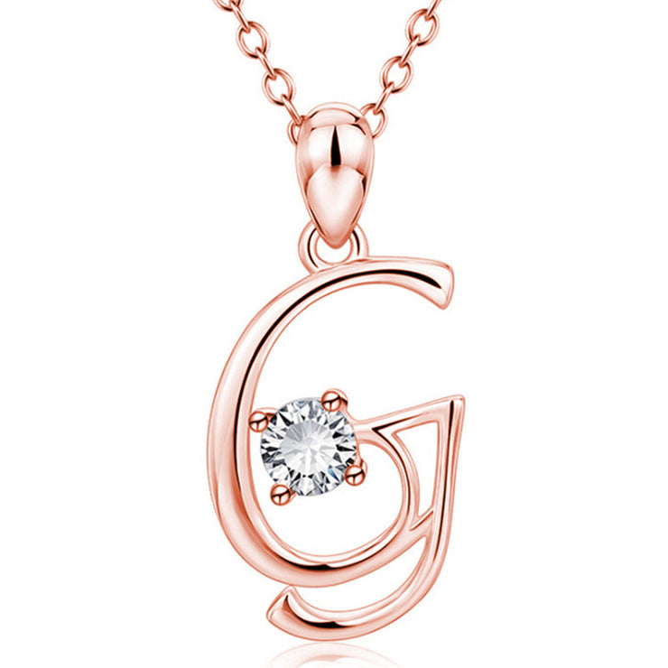 Personalized Rose Gold Rhinestone Letter Necklace for Women and Girls