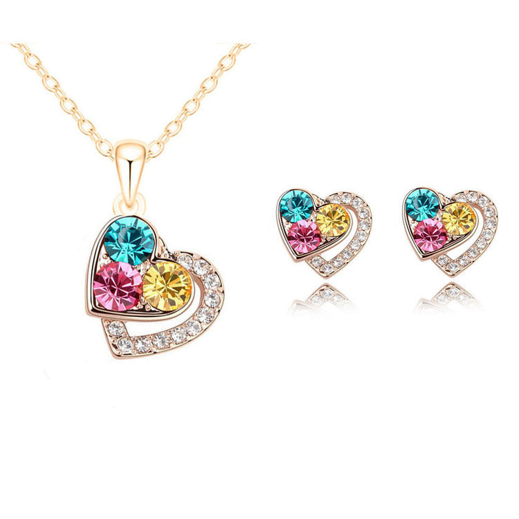 Colorful Gem Earrings and Necklace Set for Women