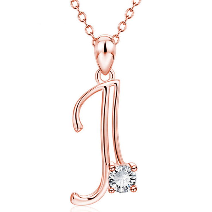 Personalized Rose Gold Rhinestone Letter Necklace for Women and Girls