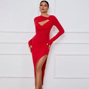 Seductive Sophistication: Skirt Sexy Slit Long Sleeve Dress for Timeless Elegance